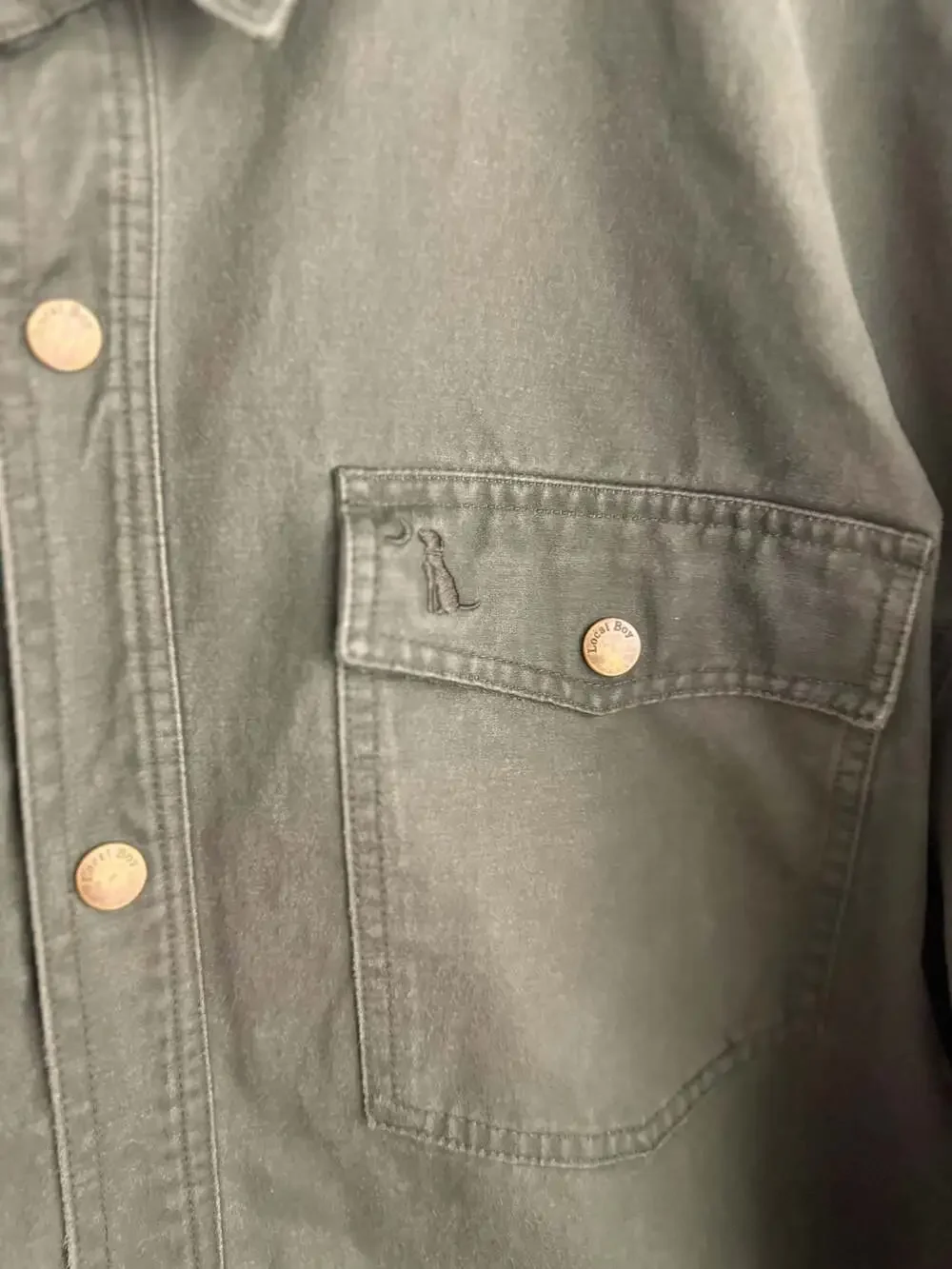 Local Boy Outfitters Men's Olive Green Duck Canvas Field Shirt Jacket with Camo